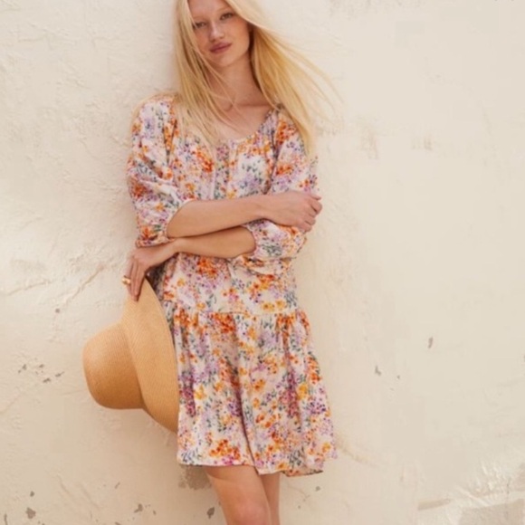Floral Print Peasant Flowy Mumu Long Peasant Sleeve Ruffle Pleated Dress - Picture 1 of 9